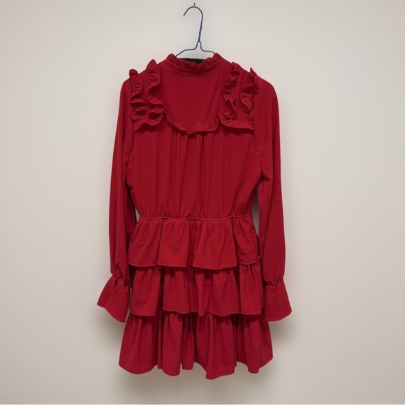 SISTER JANE Ruffled Red Romantic Long Sleeve Mini Dress Size Medium - Picture 2 of 9